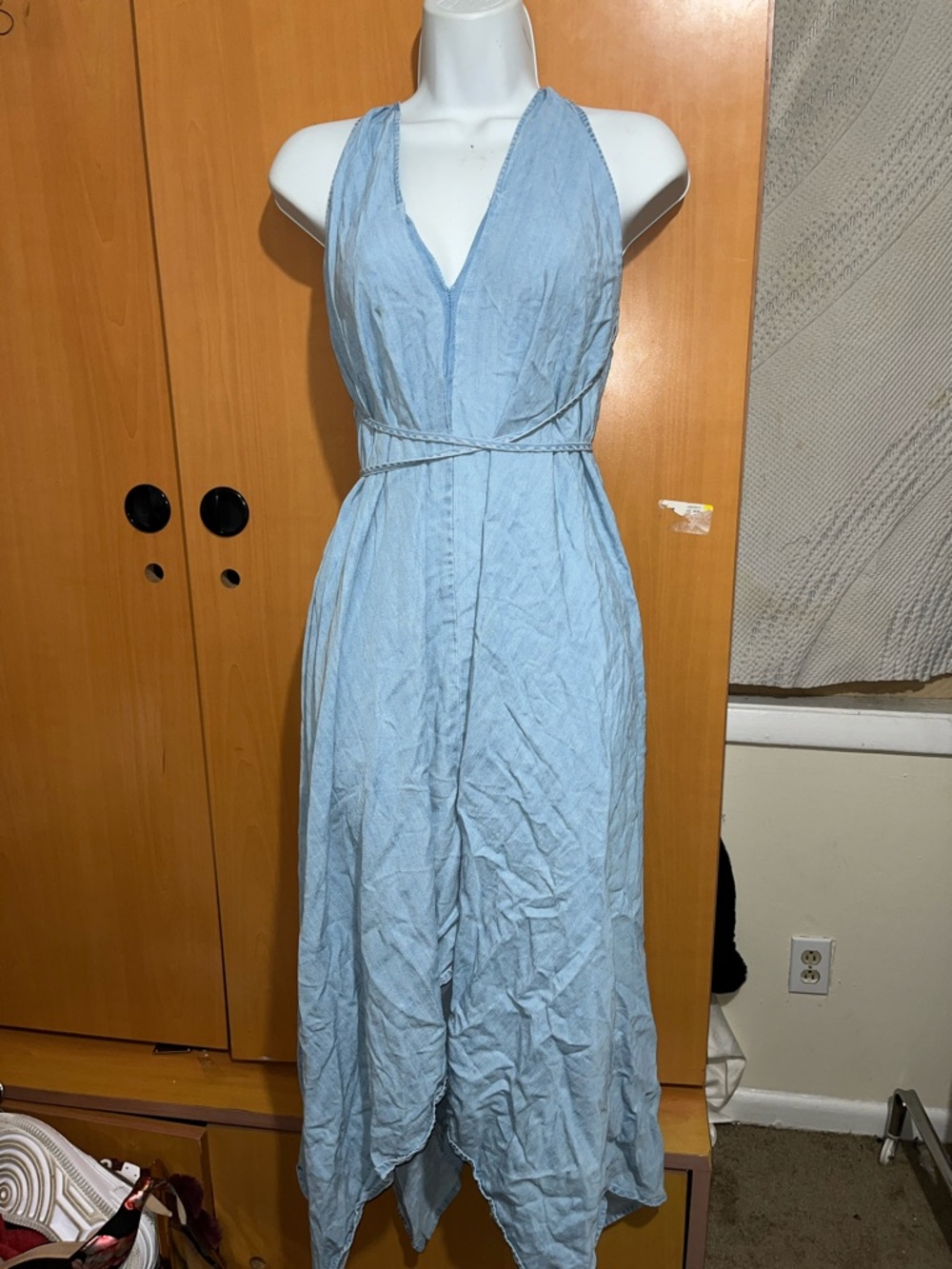 Love Stitch Light Blue One-Shoulder Halter Maxi Dress see flaws
